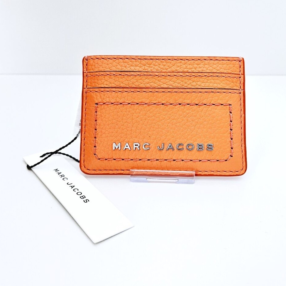 Nwt Marc Jacobs Womens Leather Card Case Color Melon Orange Silver Hardware Logo